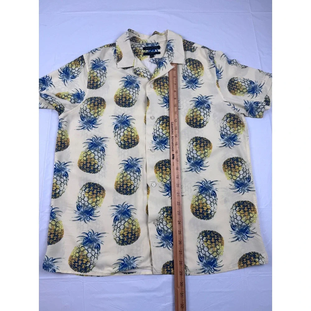 Banana Republic Mens Pineapple Print Rayon Short Sleeve Slim Fit Shirt Large L